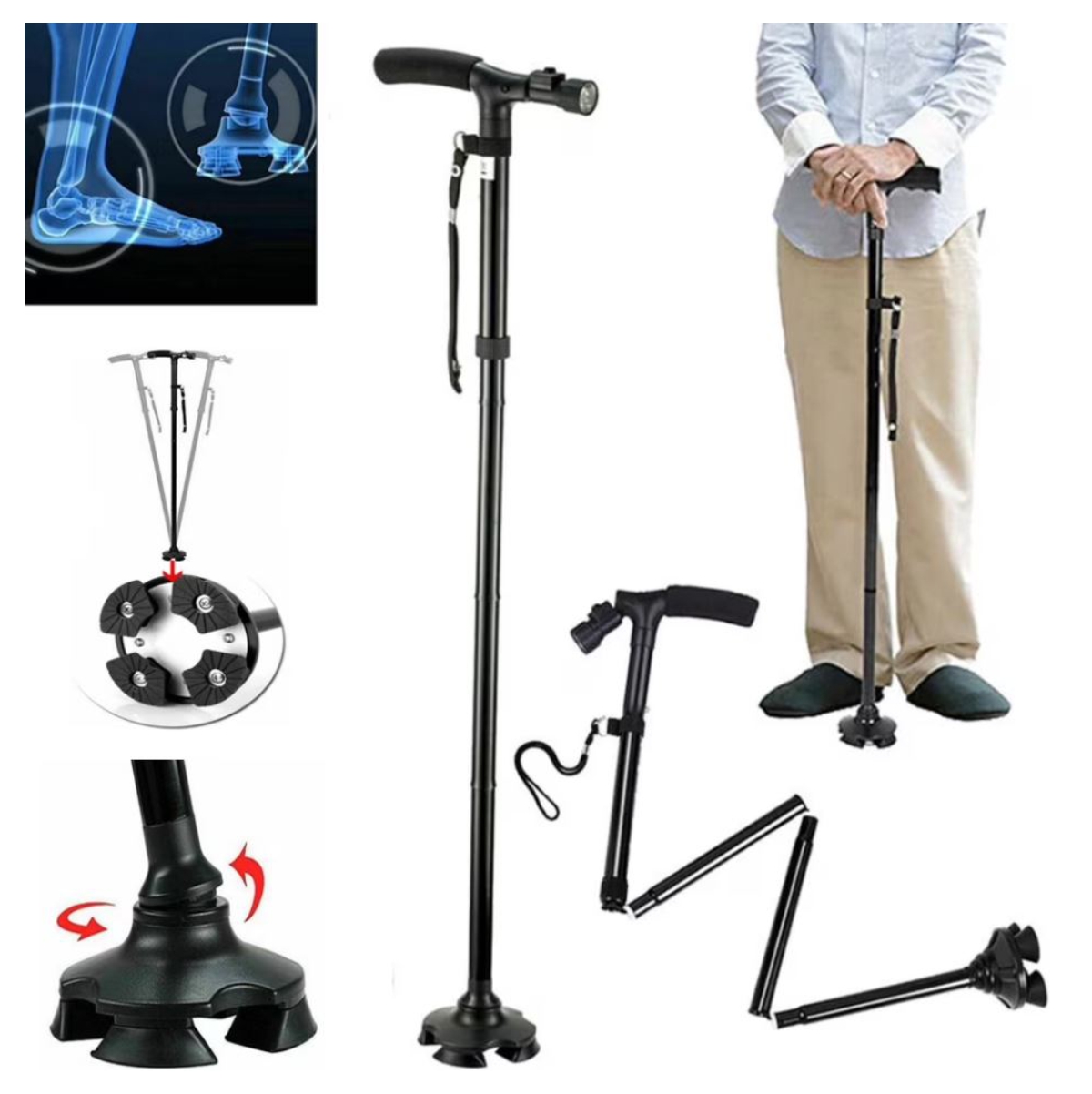 Baston Adulto Mayor Plegable Linterna